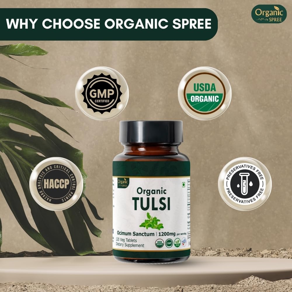 Tulsi 120 Tablets – USDA Organic Holy Basil – Supports Stress Relief & Adaptogenic Balance* - Pack of 3