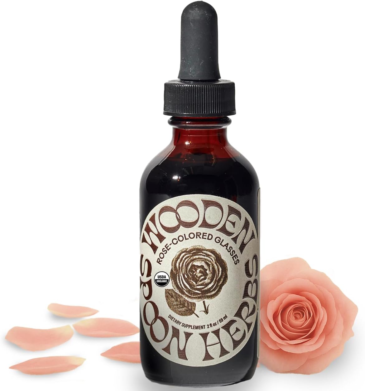 Wooden Spoon Herbs Rose-Colored Glasses Herbal Tincture | Organic Passionflower Supplement with Provence Rose Petal, Oat Tops & Hawthorn Extracts | Promotes Calm & Eases The Mind | 2oz, 32 Servings