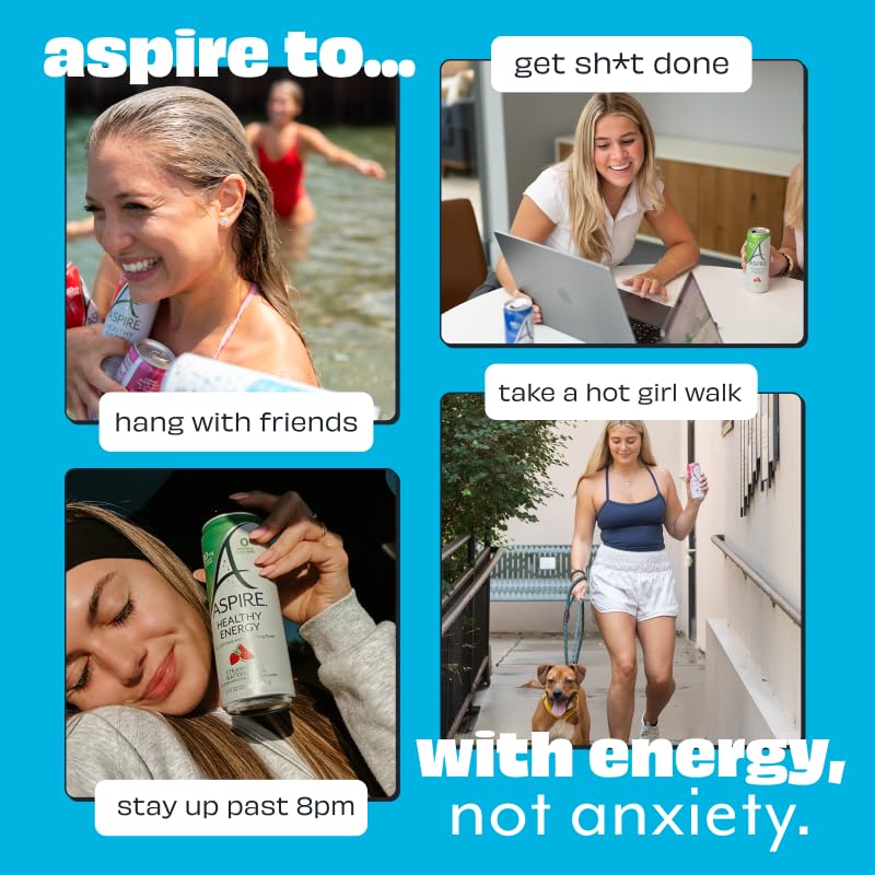 ASPIRE® The Fan Favorite Variety Pack, Healthy Energy Drink 80mg Natural Caffeine, Zero Sugar No Carbs Keto Friendly, 12 Pack Green Tea Sugar Free Drink Low Caffeine Zero Calorie