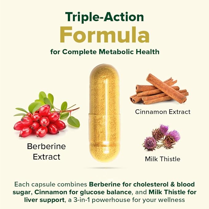 VAHDAM Berberine 97% HCL 1200mg Extract with Cinnamon and Milk Thistle | Supports Heart Health and Helps Maintain Healthy Cholesterol & Glucose Metabolism | 90 Veg Capsules