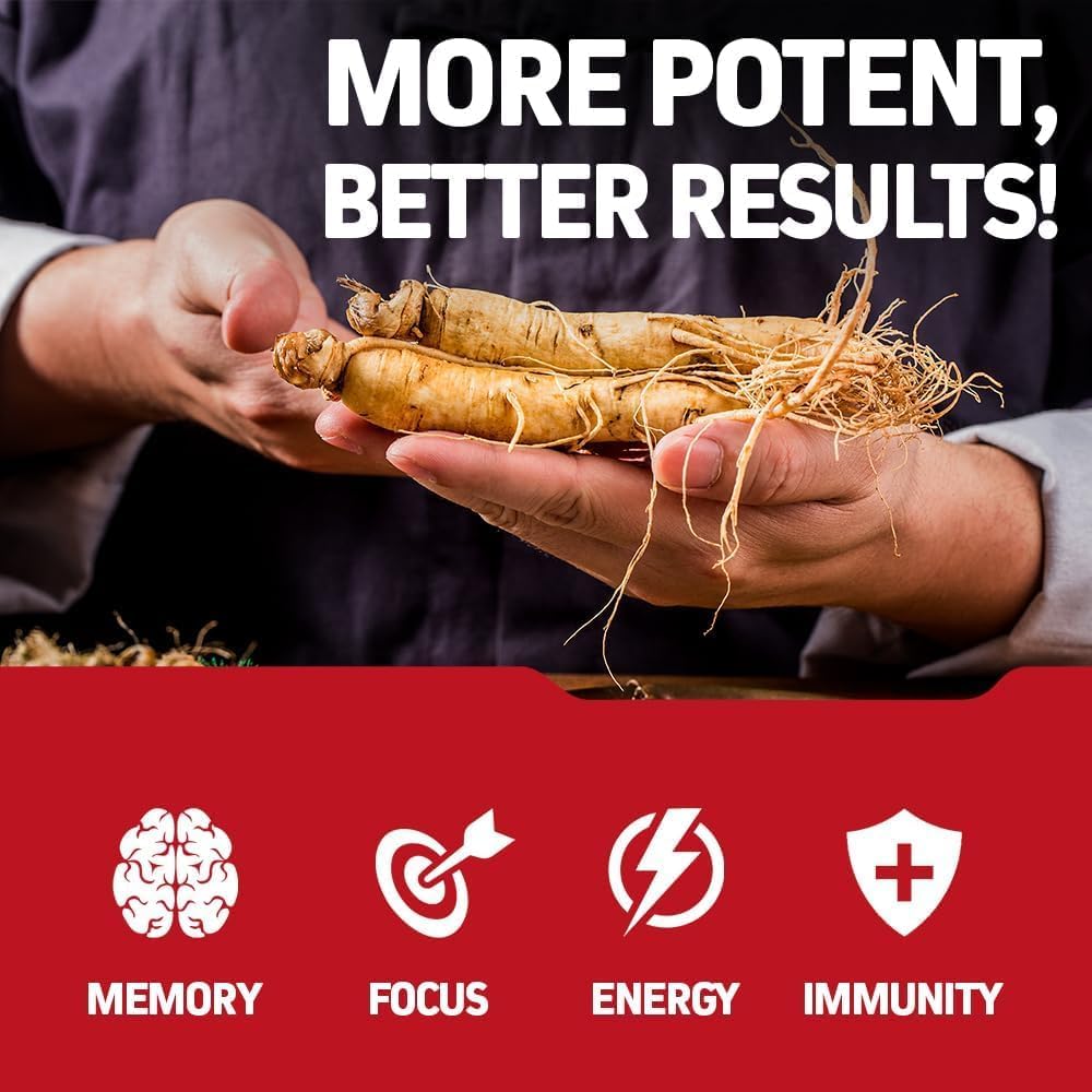 Herbtonics Korean Red Panax Ginseng 1500mg - Energy Supplement for Peak Performance, Focus & Vitality - High Potency Ginseng Root Extract - 120 Vegan Capsules