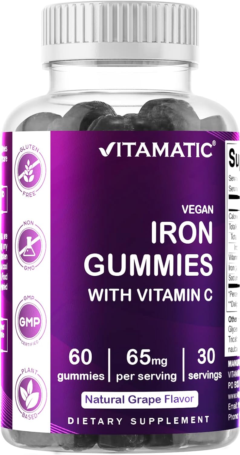 Vitamatic Iron 65 mg Gummies Supplement for Women & Men - 60 Vegan Gummies - Great Tasting Iron Gummy Vitamins with Vitamin C (2)