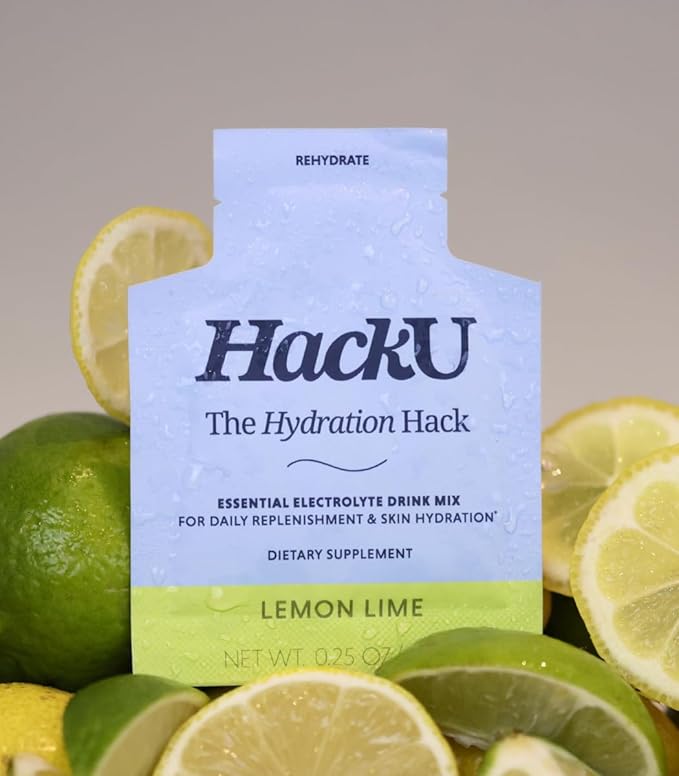 HackU Hydration Hack Electrolyte & Skin Hydration Packets – Sugar Free, Bloat-Free Drink Mix with Magnesium, Hyaluronic Acid & Ceramides for Daily Glow & Moisture Support