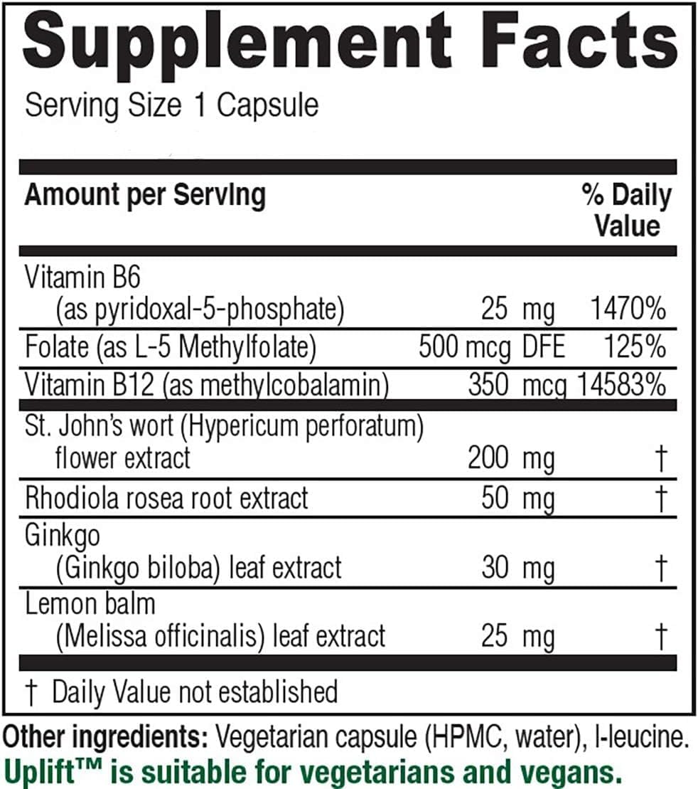 Vitanica Uplift, Mood and Emotional Support, Vegan/Vegetarian, 60 Capsules