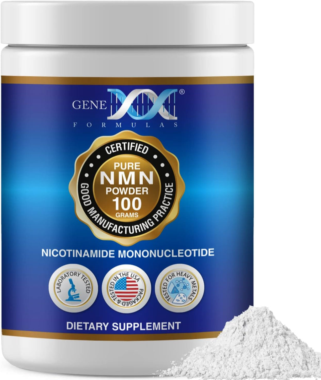 Genex Formulas Pure NMN Powder 100 Grams Bulk Supplement - Stabilized Form 99% Pure Powder for Increased NAD+ Levels, DNA Repair, & Healthy Aging - Non-GMO, GMP-Certified (100 Scoops)