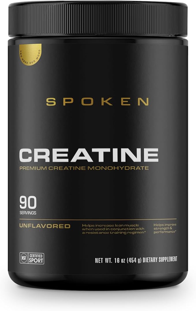 Spoken Nutrition Creatine Monohydrate, Build Lean Muscle Mass and Improve Recovery, Unflavored Powder, 90 Servings, Strength & Performance Support