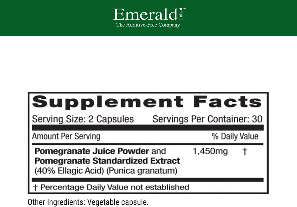 Emerald Labs Pomegranate Extract - Pomegranate Extract (40% Ellagic Acid) & Pomegranate Juice Powder for Immune Response & Heart Support* - 60 Vegetable Capsules (30-Day Supply)