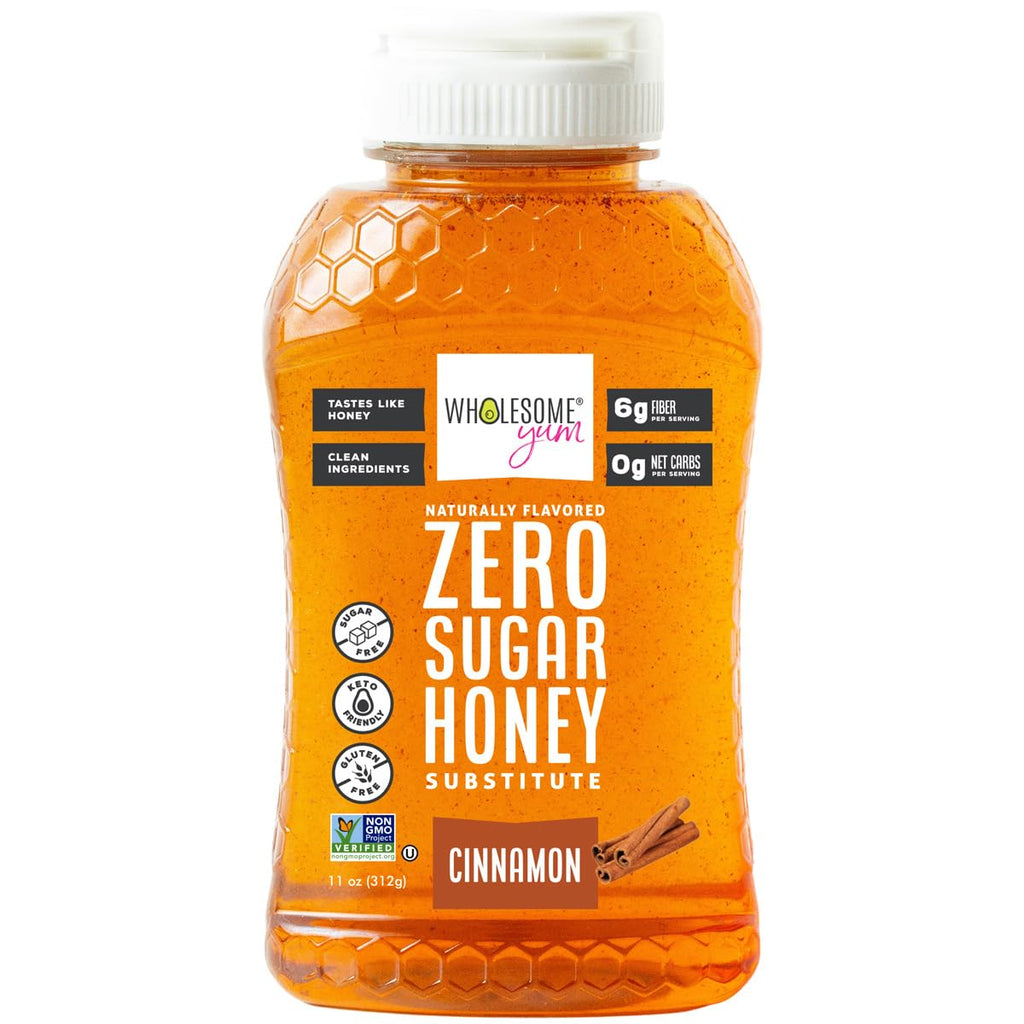 Wholesome Yum Cinnamon Zero Sugar Honey Substitute (Keto) - Natural Sugar Free Honey Alternative With Monk Fruit & Allulose - 0 Net Carbs, Non-GMO, Gluten Free, No Aftertaste (11 oz)