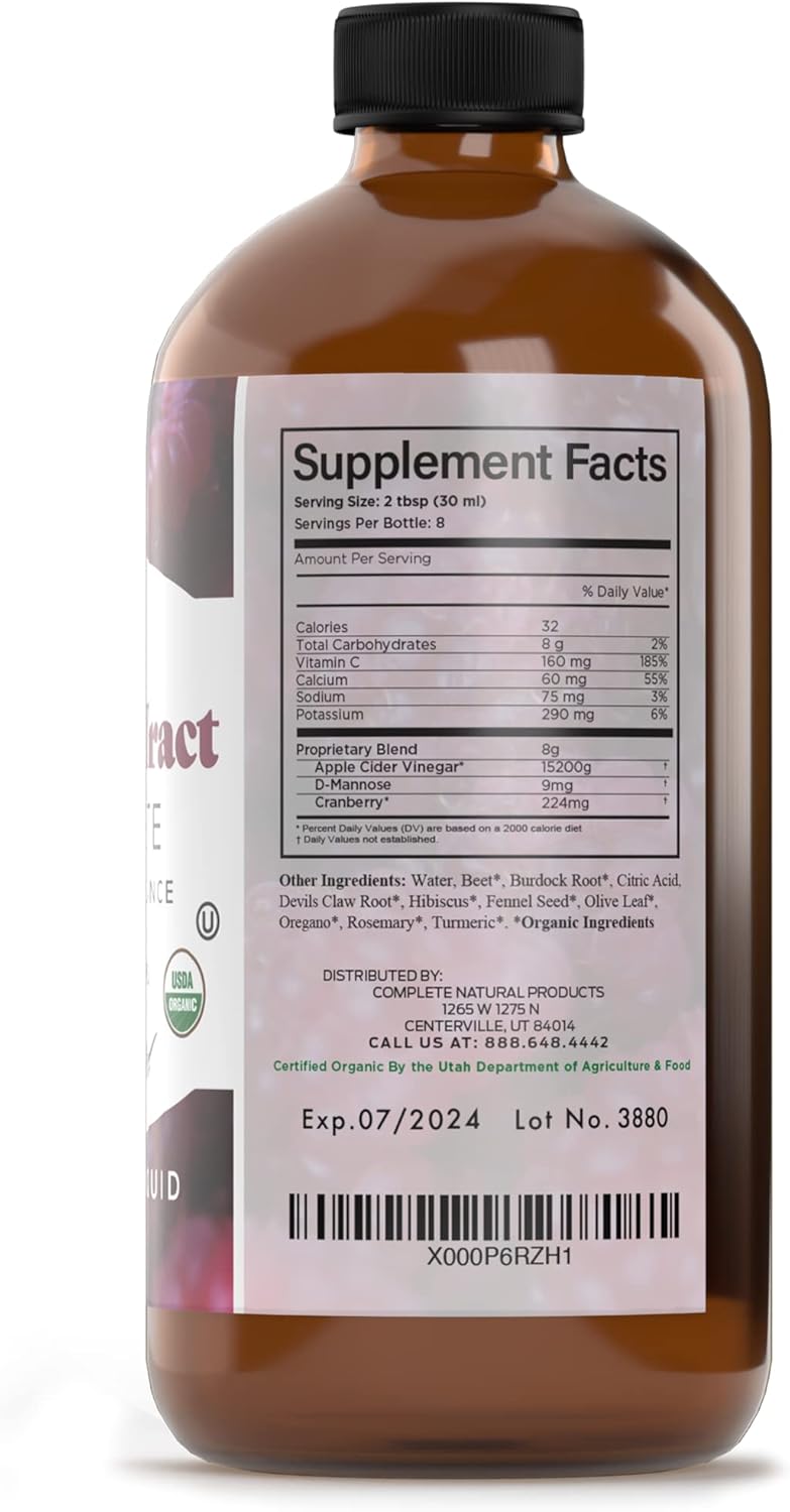 Complete Natural Products Urinary Tract Complete 8oz - Liquid Supplement for a Urinary Tract Cleanse, Defense, Health, and Treatment with Organic Cranberry & Organic D-Mannose