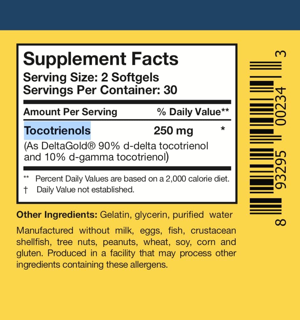 Researched Nutritionals TocoPure D&G - Vitamin E Tocotrienols - Antioxidants Supplement to Support Cellular, Lipid Metabolism & Heart Health - Gamm & Delta Tocotrienol Complex (60 Softgels)