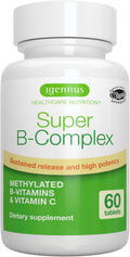 Igennus Super B-Complex Methylated B Vitamins, All Day Nutrient Delivery, Clean Label, MTHFR Supplement with Methylfolate & B12 Methylcobalamin, Vegan, Lab Verified, 60 Small Tablets