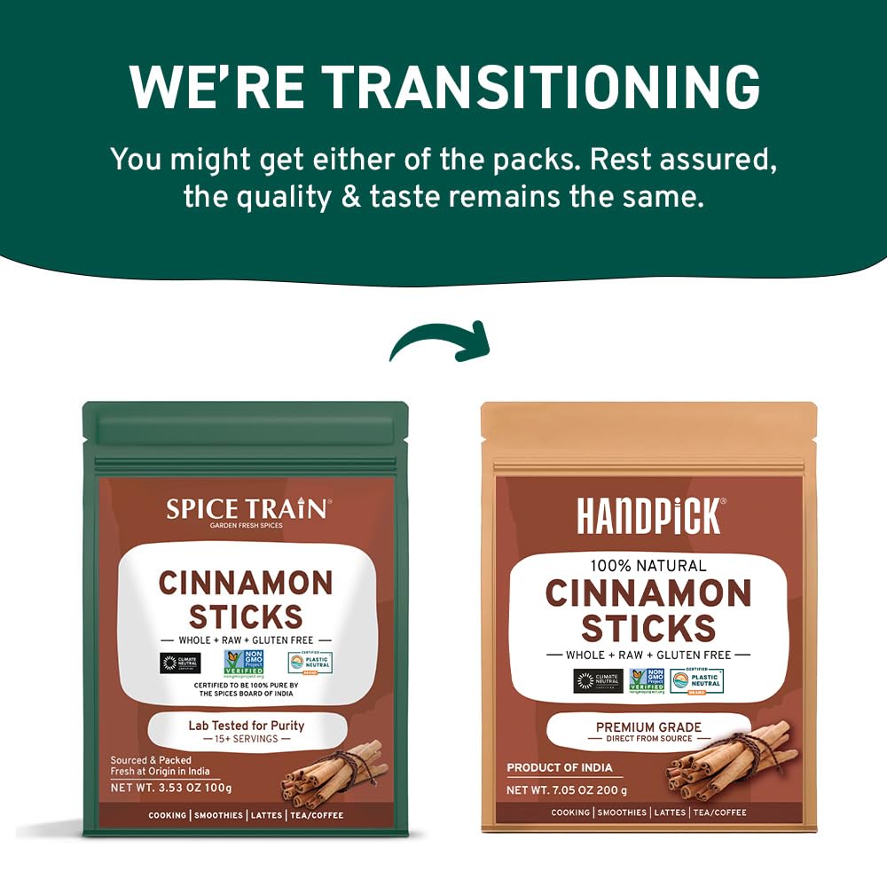 HANDPICK, Cinnamon Sticks (7 oz) 100% Raw, Non-GMO, Gluten-Free | Premium Quality | Resealable Ziplock Pouch | Perfect for Baking, Cooking & Beverages