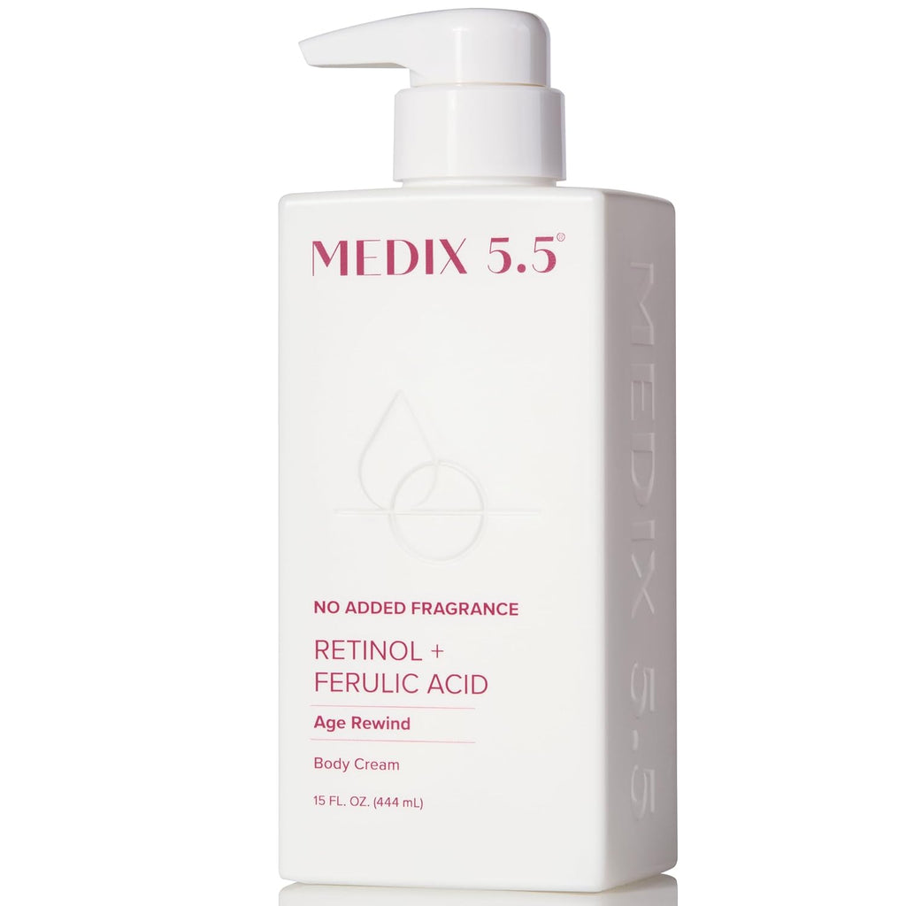 MEDIX Fragrance Free Retinol Body Lotion Crepey Skin Care Treatment | Firming Body & Face Moisturizer | Anti Aging Retinol Cream For Face Targets Loose Crepe Skin, Wrinkles, & Fine Lines, 15 Fl Oz