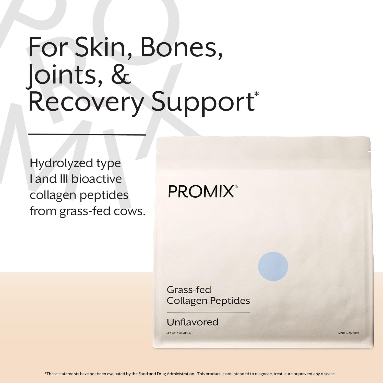 Promix Hydrolyzed Collagen Peptides - Type 1 Grass Fed Collagen, 4.7g glycine, Type 3 bioactive peptides - Unflavored - 2.5 Pound (Pack of 2)