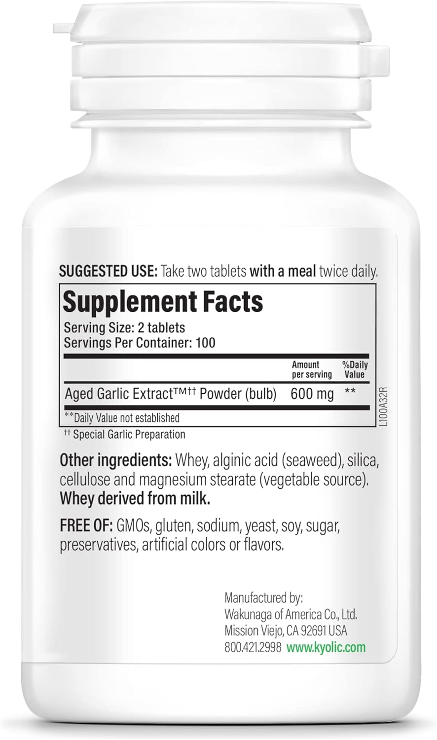 Kyolic Aged Garlic Extract Formula 100, Original Cardiovascular, 200 Tablets (Packaging May Vary)