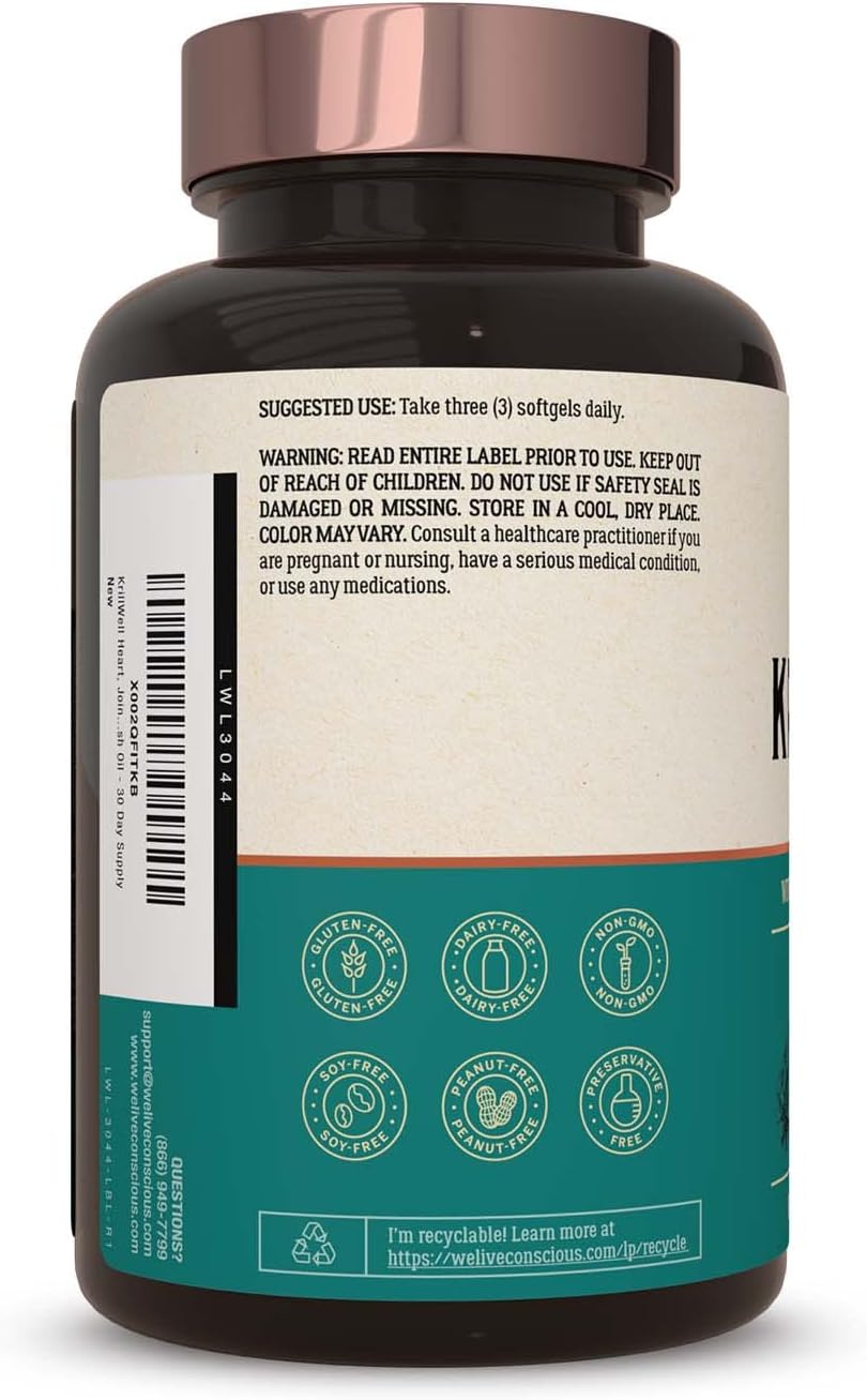 Live Conscious KrillWell, Joint, and Cognitive Support | Certified Sustainable Krill Oil 2X More Effective Than Fish Oil - (Pack of 2)