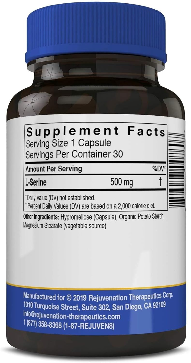L-Serine 500 mg, 30 Vegan Capsules - Non-GMO, Rice-Free, Gluten-Free
