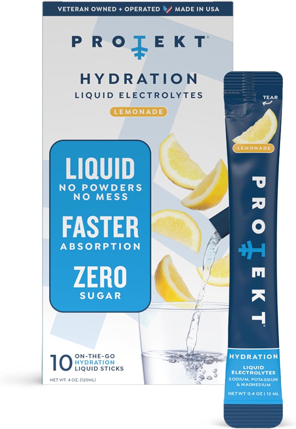 PROTEKT Electrolyte Packets for Recovery & Hydration | Organic & Sugar-Free Electrolytes Drinks | Works Faster Than Powder Drink | On-The-Go Liquid Hydration Drink | Lemonade, 10 Pack