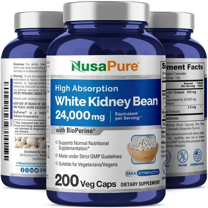 NusaPure White Kidney Beans 24,000mg per Serving - Bioperine - Extract 30:1 (Vegan, Non-GMO)