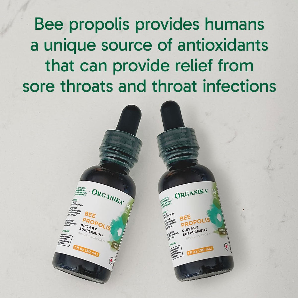 Organika Bee Propolis Tincture 1 oz x 2 Pack: Clean and Vegan Propolis Extract for Immune Defenses, Throat, and Breath - Free of Gluten, GMO, & Artificial Flavors - 20 Day Prop Drops Supply