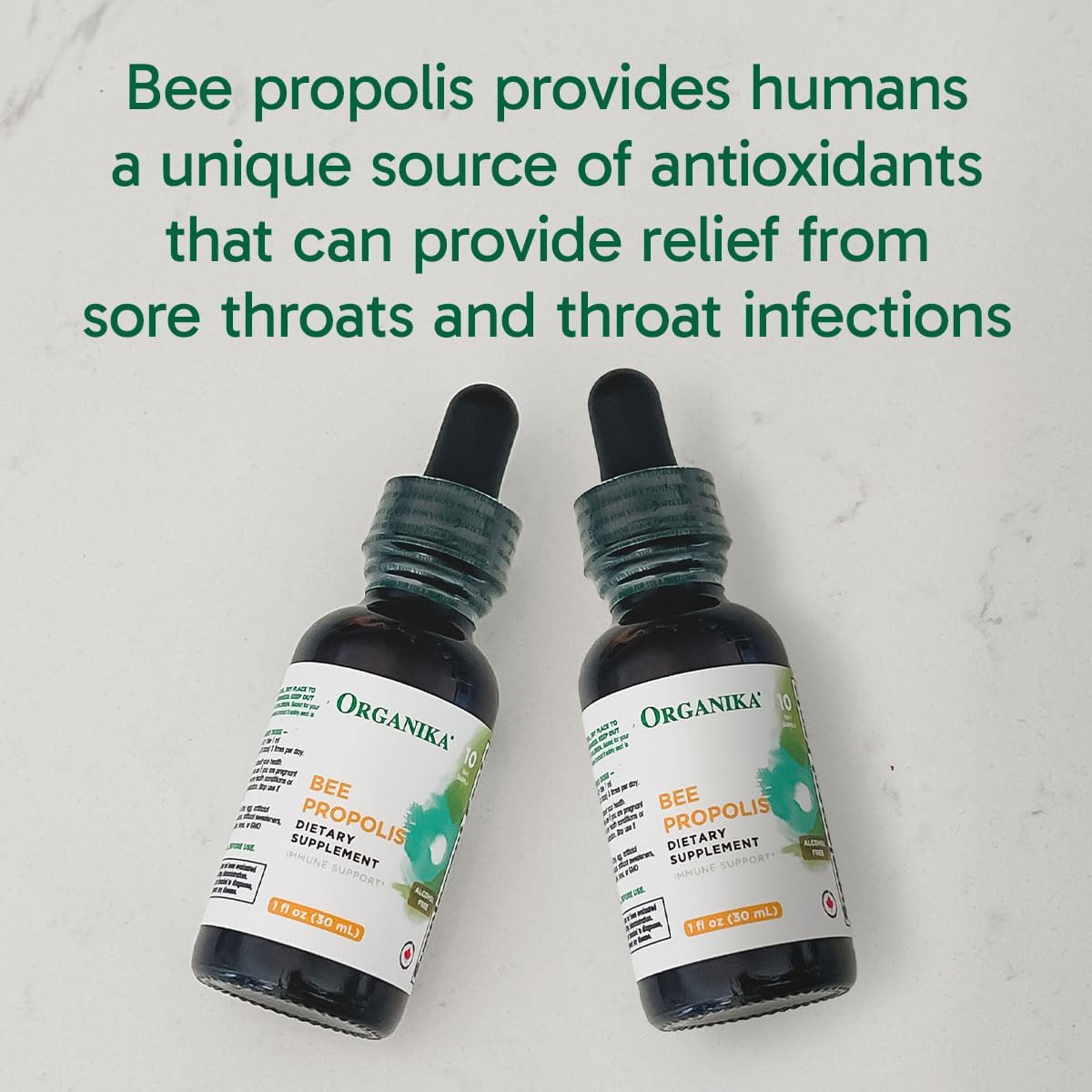 Organika Bee Propolis Tincture 1 oz x 2 Pack: Clean and Vegan Propolis Extract for Immune Defenses, Throat, and Breath - Free of Gluten, GMO, & Artificial Flavors - 20 Day Prop Drops Supply
