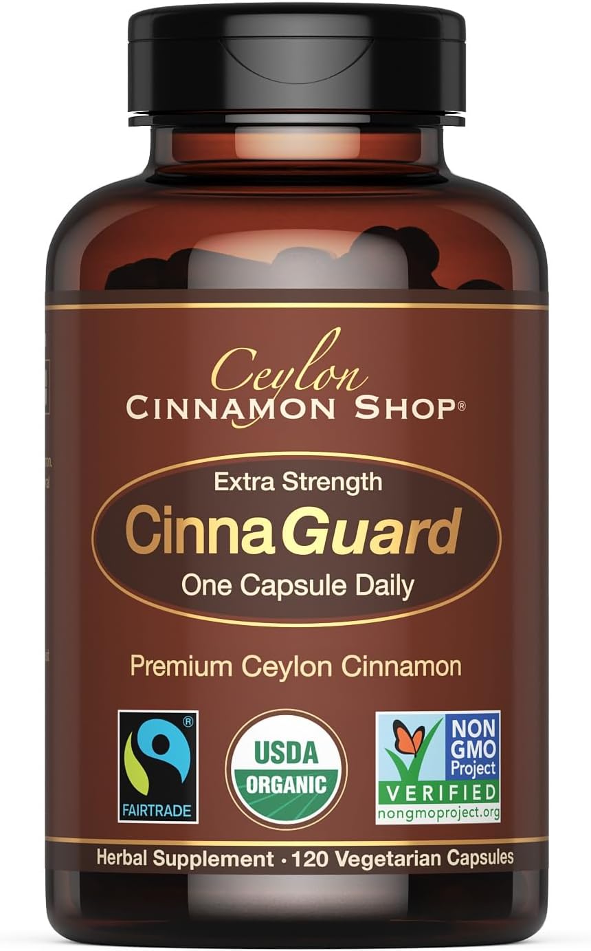 CinnaGuard™ Organic Ceylon Cinnamon Supplement 2500mg per Capsule | Extra Strength | 4 Month Supply | 120 Count - Non-GMO & Gluten Free Antioxidant
