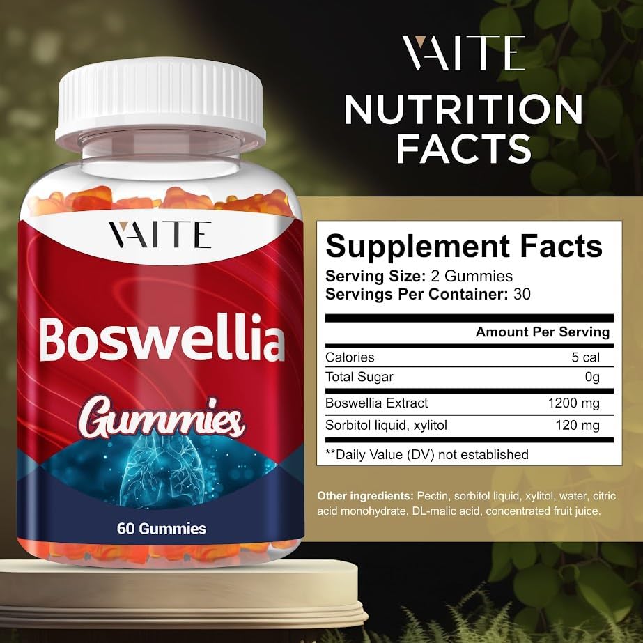 VAITE Boswellia Serrata Extract Gummies 1200mg – Joint Support Supplement with Indian Frankincense, Boswellic Acid, and Botanical Resin Extract, Vegetarian for Women and Men, Non-GMO, Gluten-Free