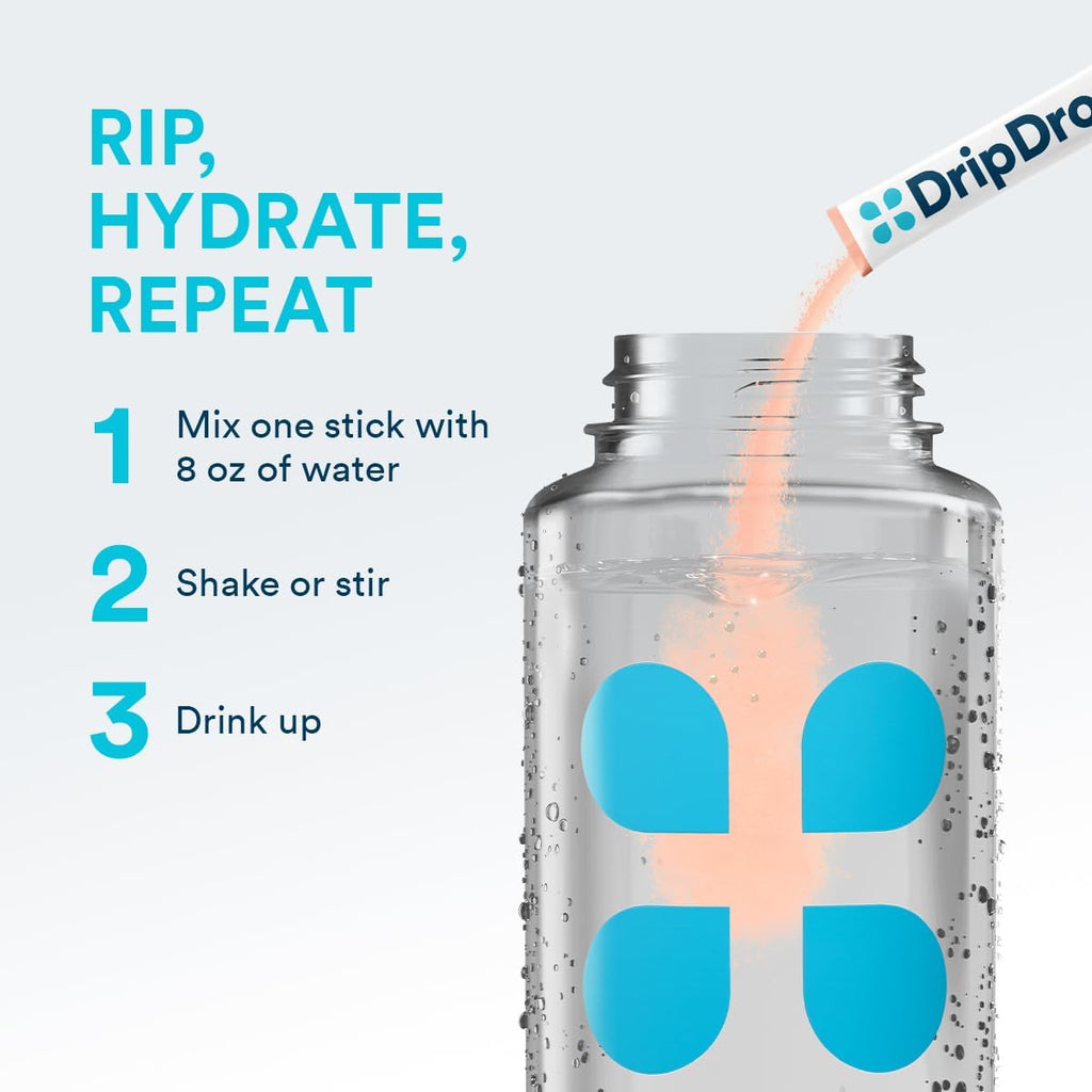 DripDrop Sugar Free Hydration Packets - Zero Peach - Single Serve Electrolytes Powder Drink Mix - Non-GMO, Gluten Free, Vegan - 32 Sticks