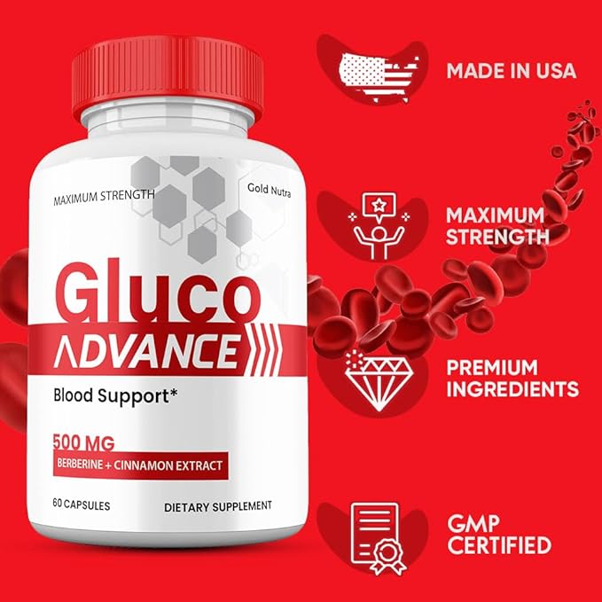 Gluco Advance Capsules, Official Premium All Natural Ingredients, Maximum Strength Pills GlucoAdvance Advanced Supplement for Men and Women Vitamins (2 Pack)