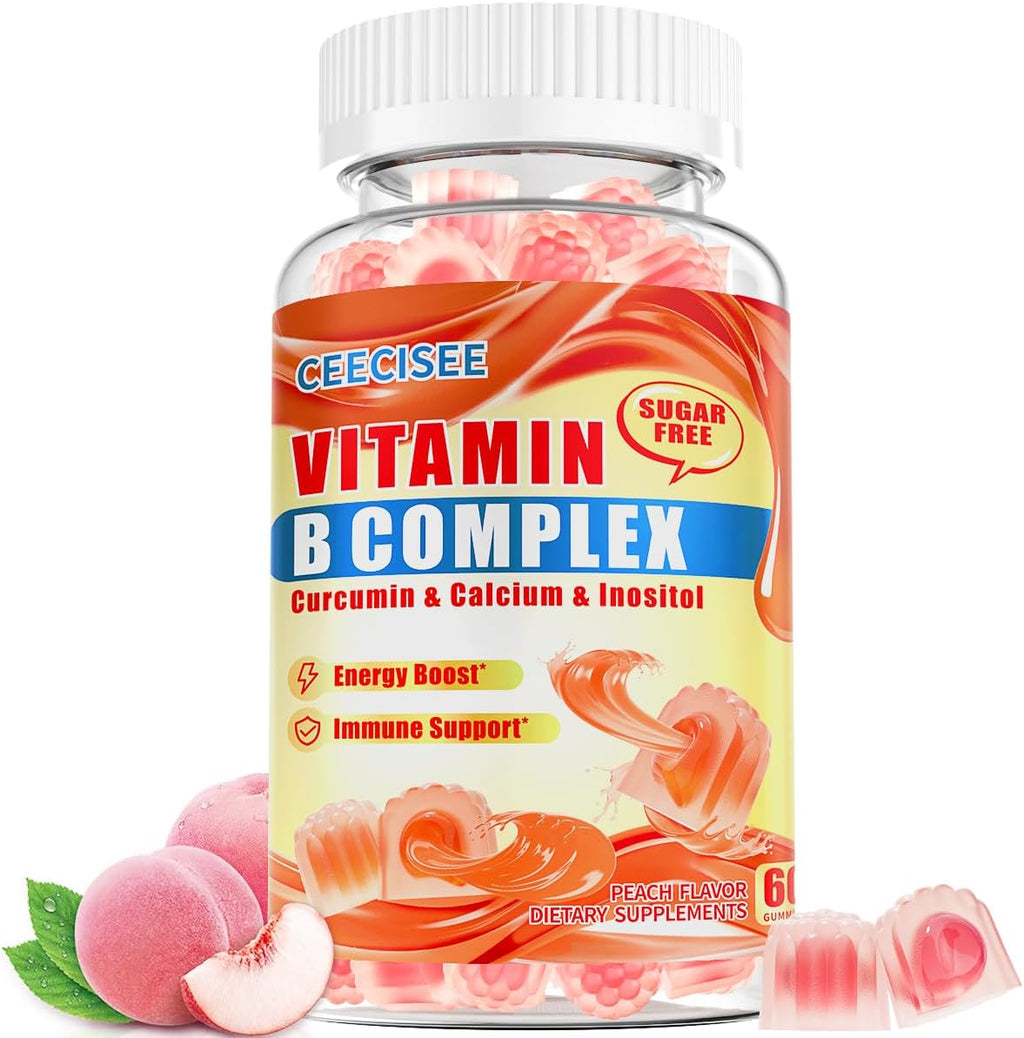 Natural Methylated Vitamins B Gummies: Chewable Supplement Complex with B1 B2 B3 B5 B6 B7 B9 B12 Zinc Magnesium Ashwagandha for Daily Energy Support - for Vegan Work Adults(60Count)