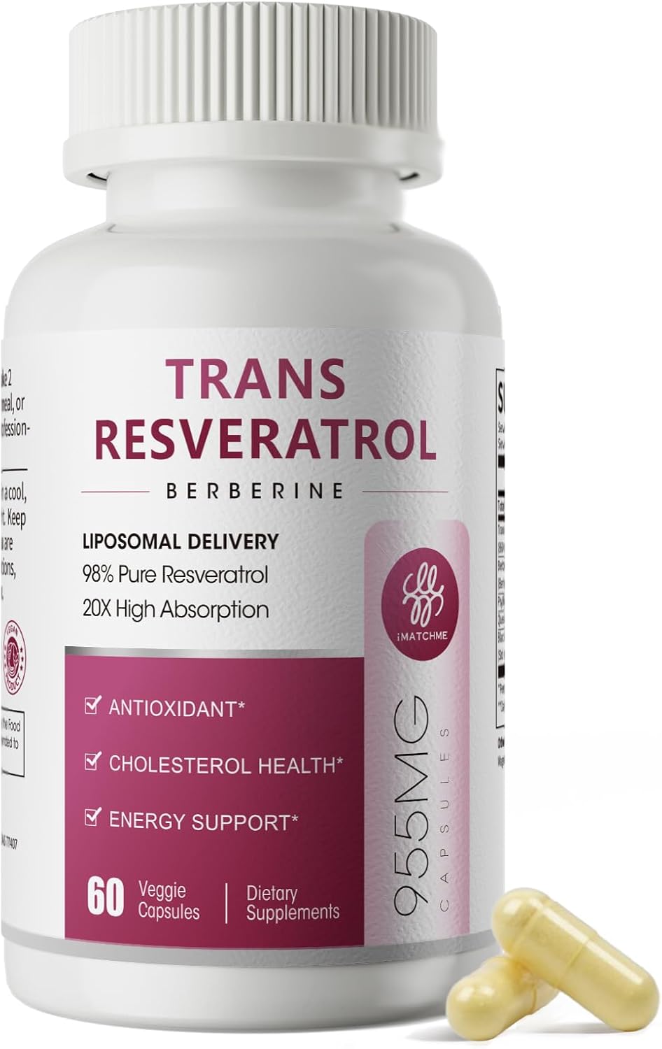 Resveratrol Supplement, 98% Pure Trans Resveratrol 600mg with Liposomal Delivery - Supports Antioxidant, Cholesterol Health, Heart Health, Energy - Vegan, 60 Capsules