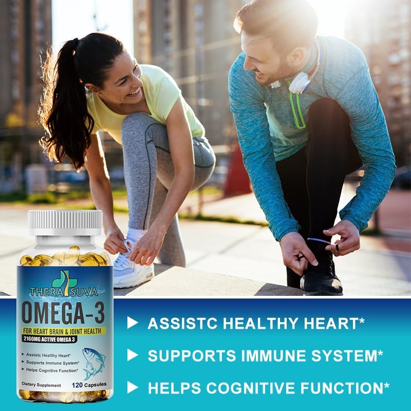 Triple Strength Omega-3 2160mg + EPA 1296mg + DHA 864mg + Natural Supplement for Healthy Heart/Brain Support, 120 Softgels, 60 Day Supply
