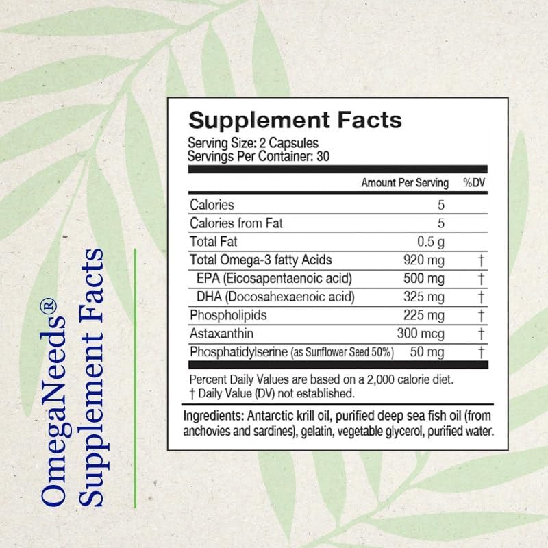 OmegaNeeds Omega-3 Fish Oil Supplement – 1000mg EPA & DHA Per Serving – Supports Brain, Eye, and Heart Health – Burpless, Ultra-Pure, Easy-to-Swallow Softgels – 60 Capsules