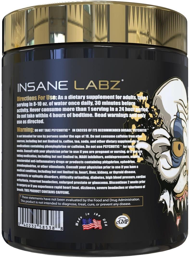Insane Labz Psychotic Gold and Insane Veinz Gold Pre Workout Nitric Oxide Booster Stack, Increase Muscle Mass, Vascularity, Strength, Energy, Focus, Fruit Punch