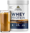 Ancient Nutrition Grass Fed Whey Protein, Chocolate Peanut Butter, 23g Protein, 18 Servings, Hydrolyzed Collagen Peptides, Organic Regenerative A2/A2 Milk Protein