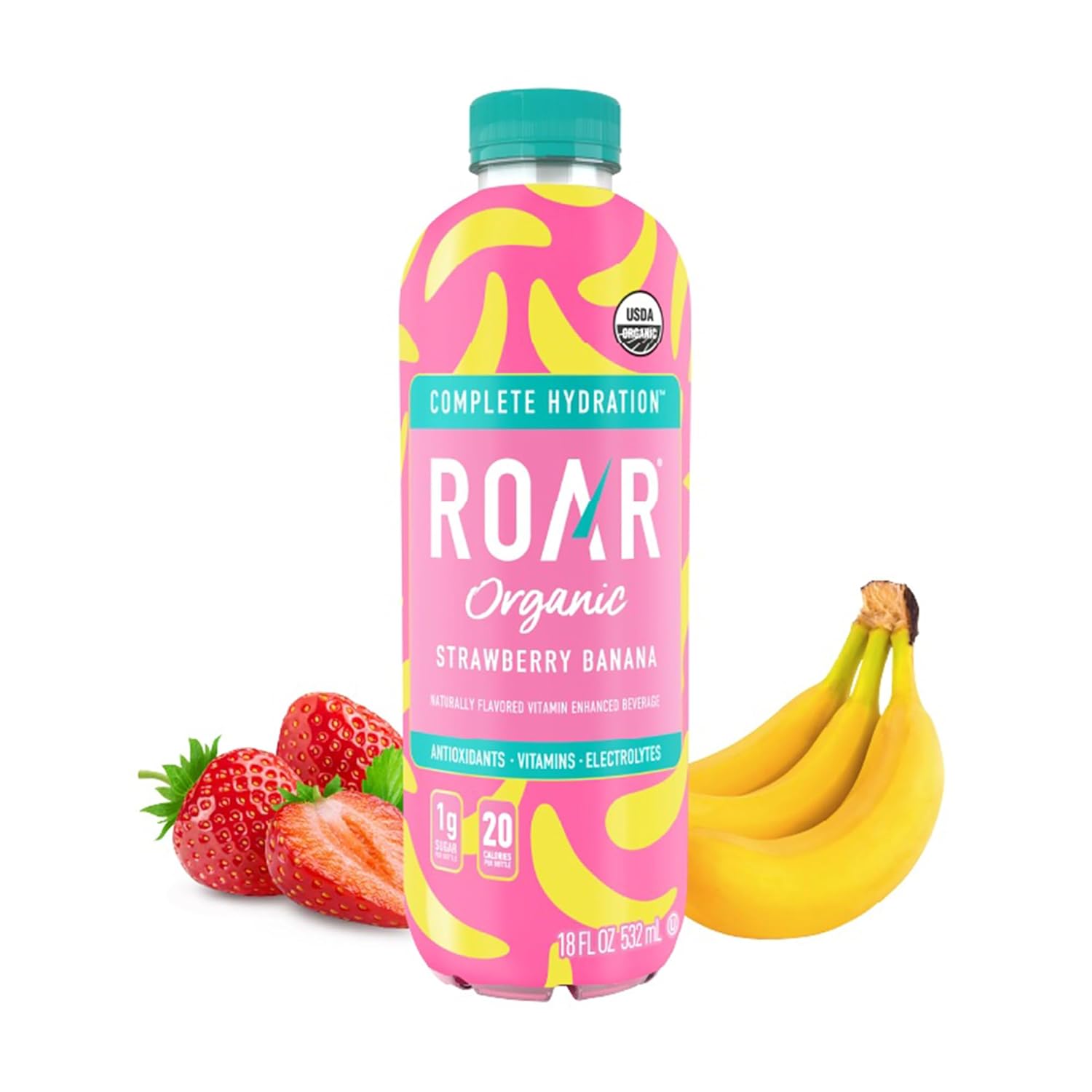 Roar Complete Hydration Organic - Electrolyte Drinks Loaded with Vitamins C, B5, B12 - Non-GMO, Gluten-Free - Strawberry Banana - 12 pc