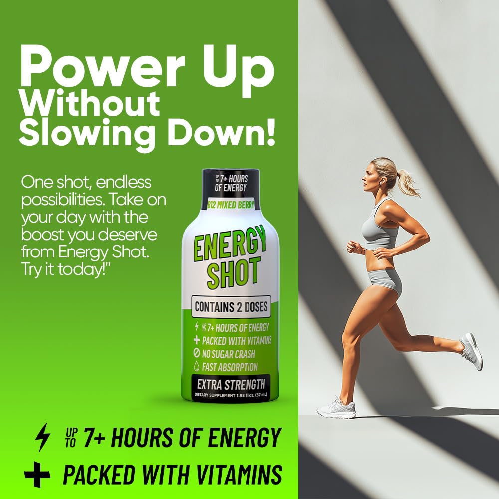 B12 Mixed Berry Extra Strength Energy Shot 10 pk – 260mg Natural Caffeine B12 B6 – Energy & Vitality Support – 2 Servings Sugar Free Zero Calorie Green Tea B-Vitamins Electrolytes Vegan – 1.93 fl oz