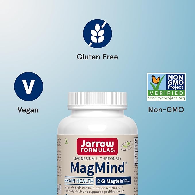Jarrow Formulas MagMind - 90 Capsules - Includes Magnesium L-Threonate (Magtein) - Supports Brain Health & Function - 30 Servings (Pack of 2)