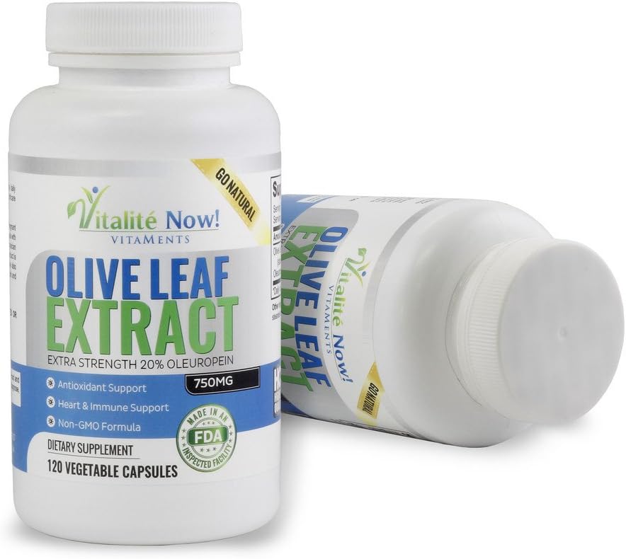Super Strength Best Olive Leaf Extract (Non-GMO) - 20% Oleuropein - Immune Support Supplement - Up to 4 Months - 750mg Capsules - Vegetarian - 120 Count