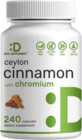 Ceylon Cinnamon 6,000mg with Chromium 1,000mcg Per Serving, 240 Capsules –Active Inner Bark Extract – True Sri Lanka Source – Natural Cinnamon Supplements– Non-GMO