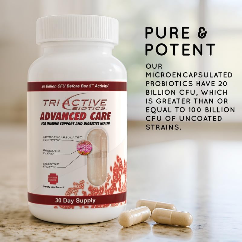 TriActive Biotics Advanced Care - 20 Billion CFU Probiotics for Digestive Health, Immune Support Supplement, Microencapsulated Probiotics for Women & Men, 30 Ct Capsules