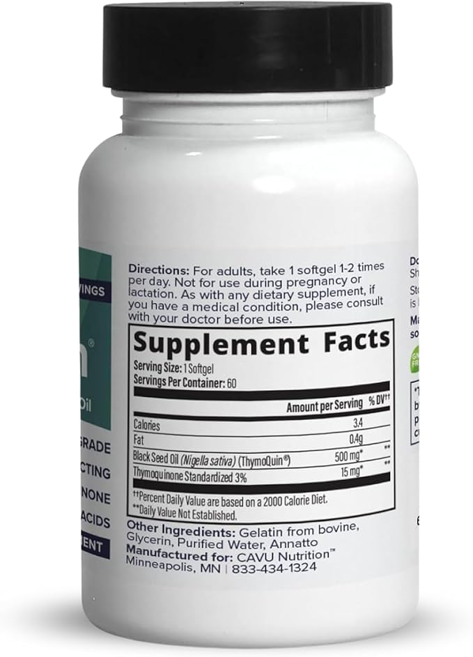 Cold Pressed Black Seed Oil Capsules for Skin, Joint, Metabolic & Immune Health | USP-Grade, Full-Spectrum Formula with 3% Thymoquinone | Non-GMO Black Cumin Seed Oil | Pack of 2