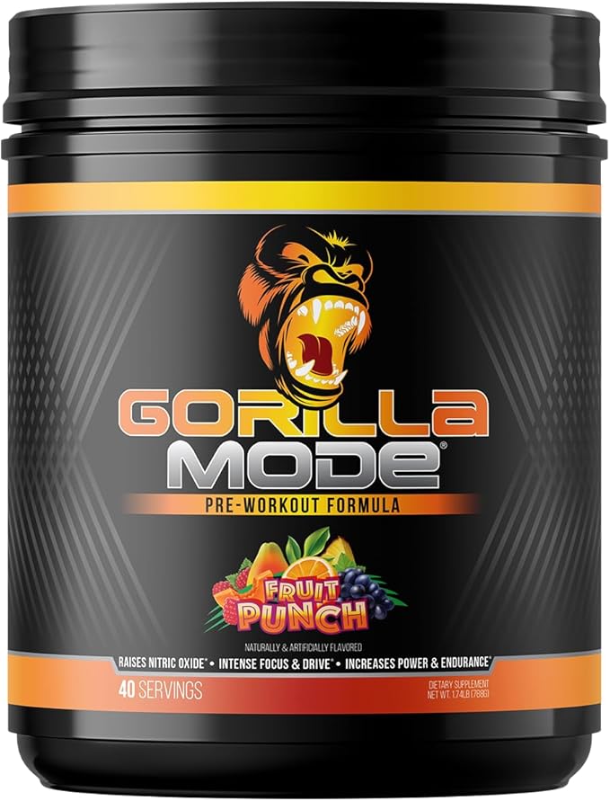 Gorilla Mode Pre Workout - Massive Pumps Laser Focus Energy Power - L-Citrulline, Creatine, L-Tyrosine, Betaine, Hydroprime, Alpha-GPC, 400mg Caffeine, Huperzine A - 816g (Fruit Punch)