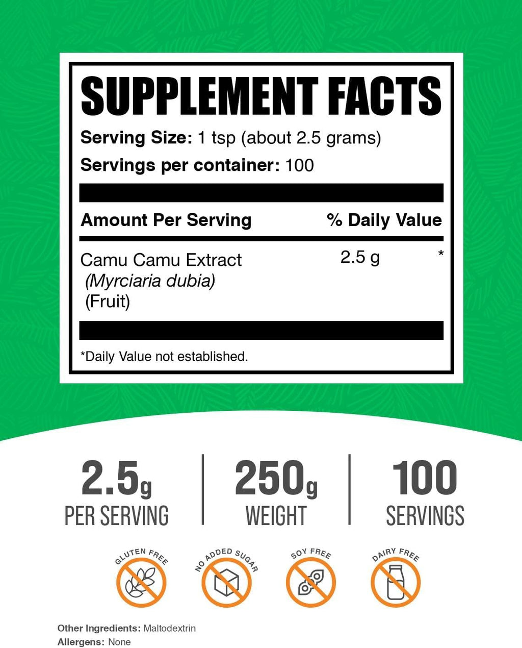BulkSupplements.com Camu Camu Extract Powder - Superfood Supplement, Camu Camu Supplement - Vegan & Gluten Free, 2.5g per Serving, 250g (8.8 oz) (Pack of 1)