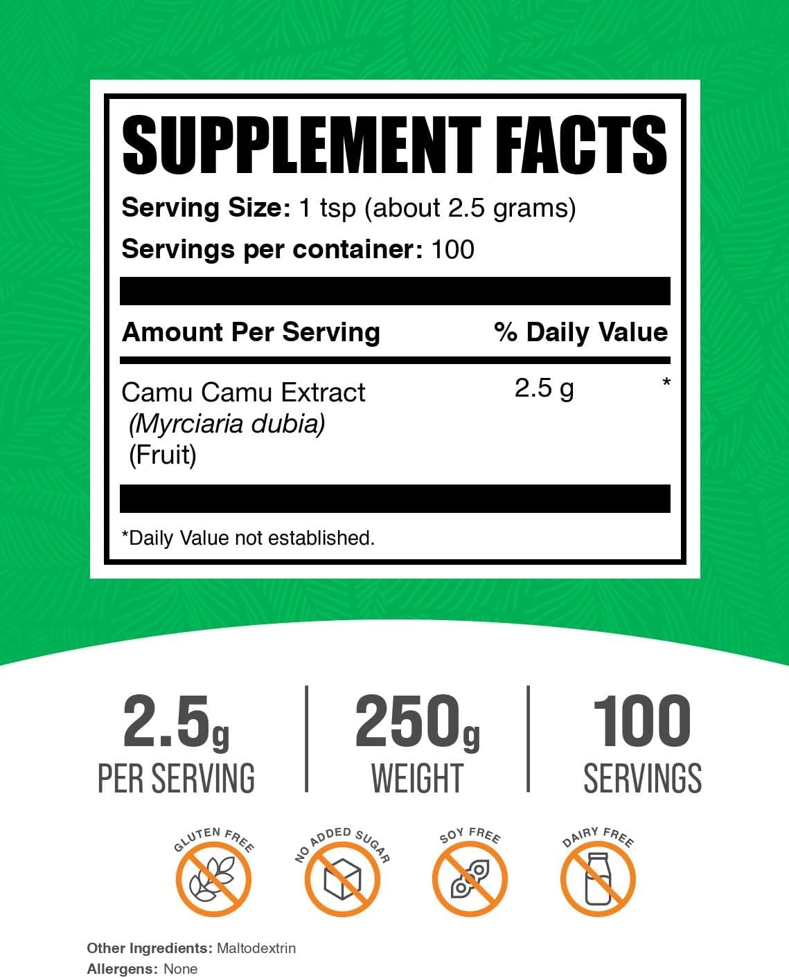 BulkSupplements.com Camu Camu Extract Powder - Superfood Supplement, Camu Camu Supplement - Vegan & Gluten Free, 2.5g per Serving, 250g (8.8 oz) (Pack of 1)
