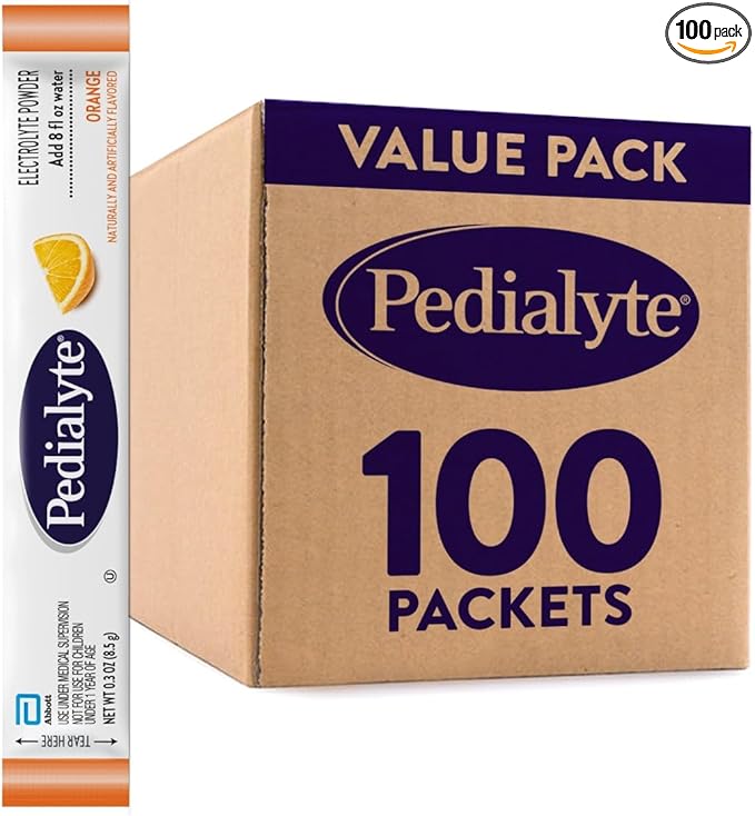Pedialyte Electrolyte Powder | Hydration Drink for Kids & Adults | Orange, 100 Powder Packets