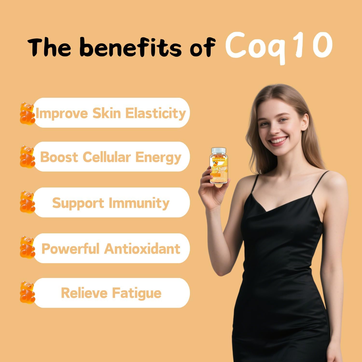 coq10 Gummies | coq10 Gummies for Adults | Orange Flavor | Sugar Free Coenzyme Q10 Vitamins Muscle & Bone Energy | Ultra High Absorption, Cellular Energy, Antioxidant (60 Count (Pack of 1))