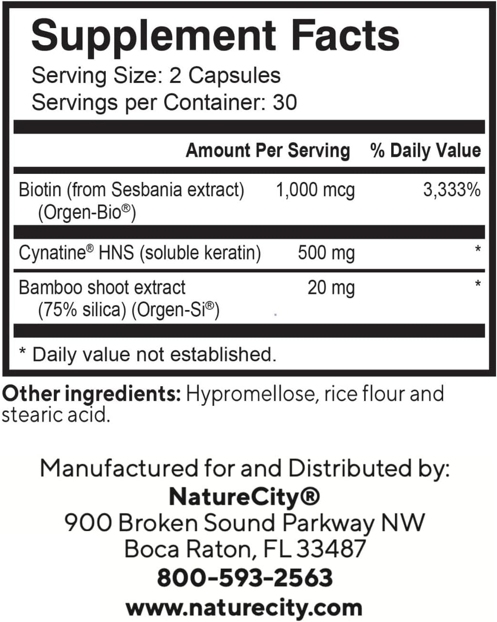 NatureCity True-HNS Hair Nails and Skin Cynatine Keratin and Plant Based Biotin Vitamin Supplement |Fuller and Stronger Hair and Nails|Non GMO| 120 Veggie Capsules