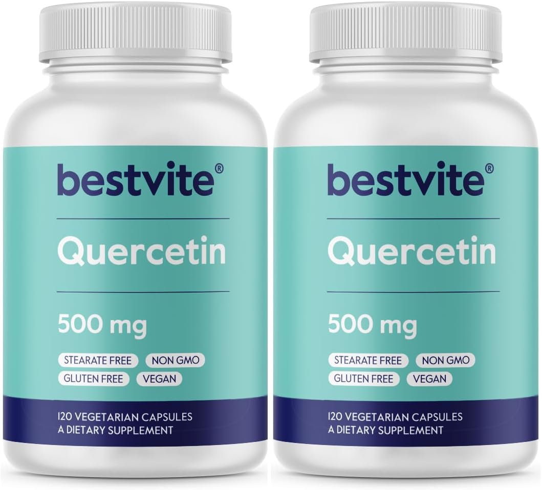 BESTVITE Quercetin 500mg (240 Vegetarian Capsules)(120 x 2) - No Stearates - No Silicon Dioxide - Vegan - Non GMO - Gluten Free