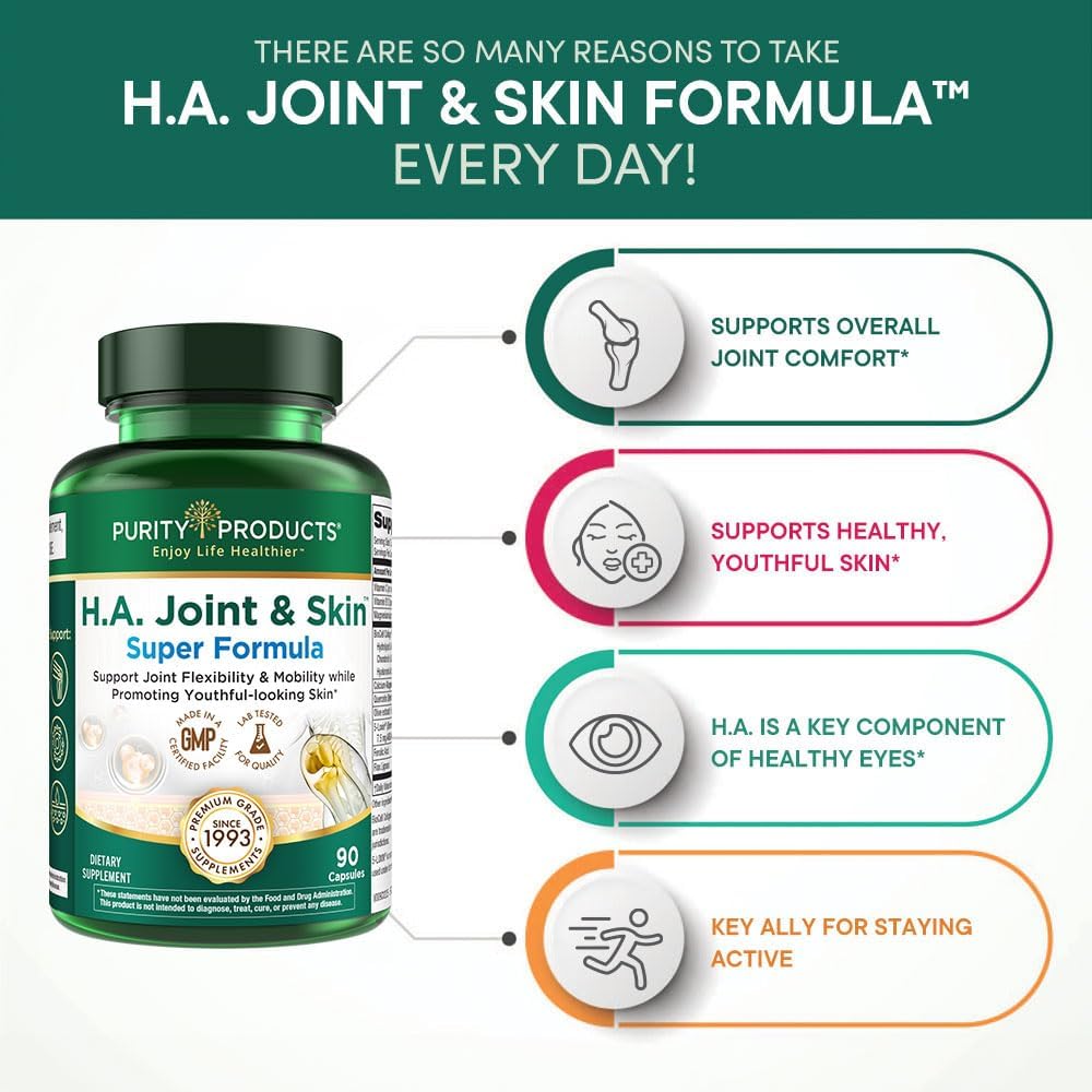 Purity Products H.A. Joint and Skin Super Formula Biocell Collagen w/Hyaluronic Acid Supports Healthy Joint Flexibility, Healthy Synovial Fluid, and Lubrication - 5-Loxin - 90 Capsules (1)